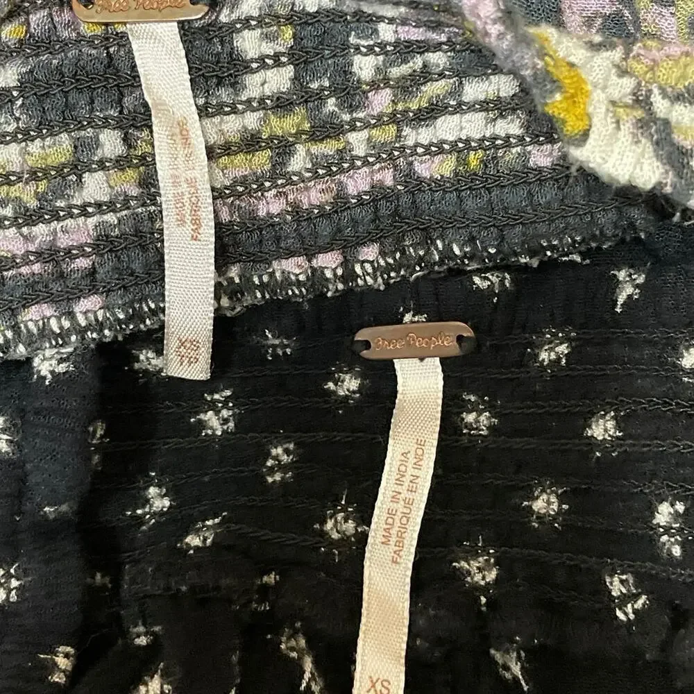Bundle of 2 Free People Black Floral Boho Smocked High Rise Mini Shorts Size XS